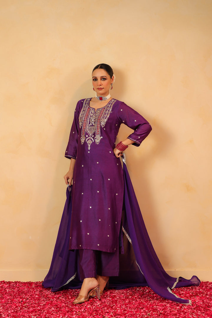 Dhairya Violet chanderi suit set