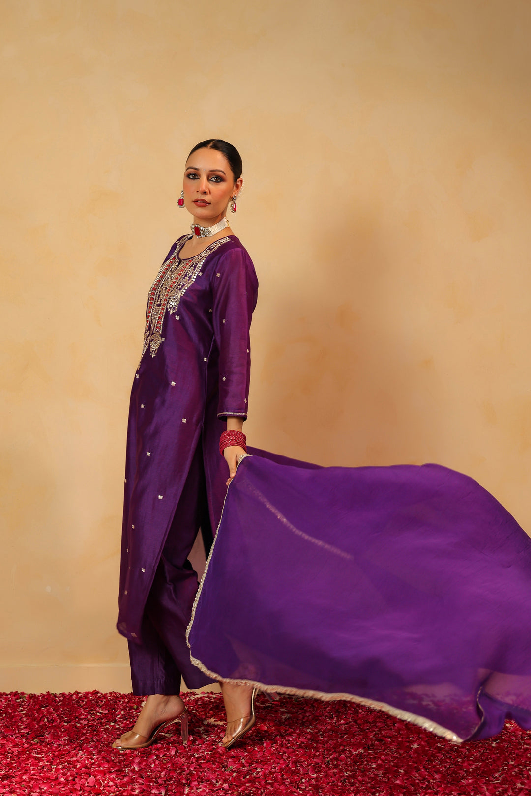 Dhairya Violet chanderi suit set