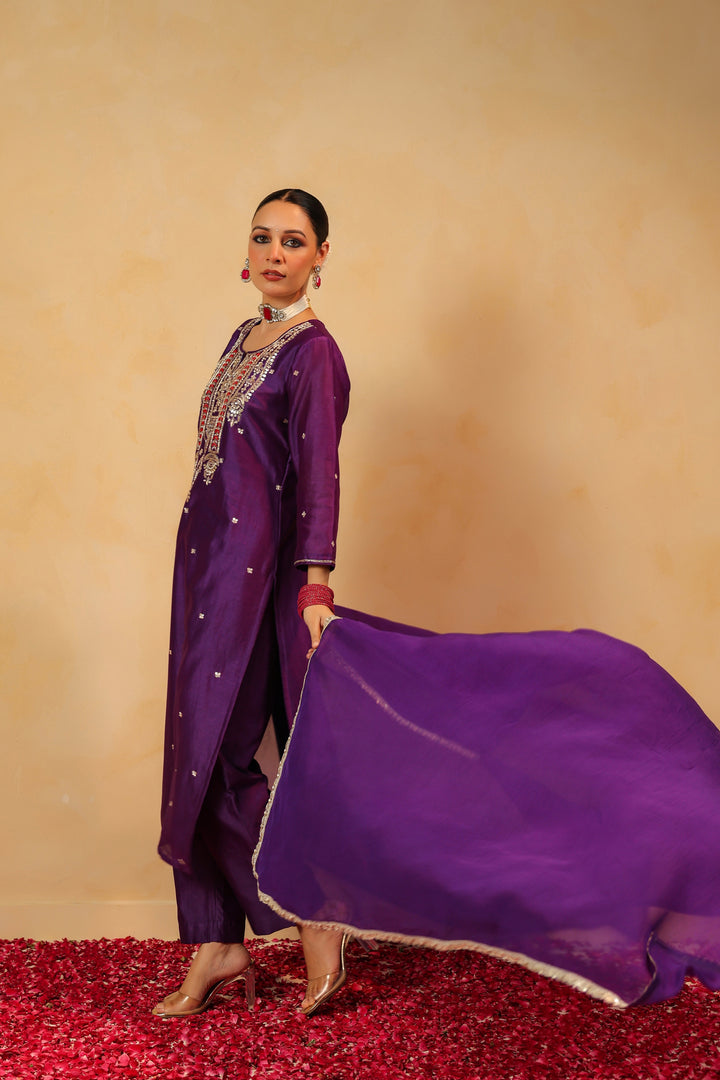 Dhairya Violet chanderi suit set