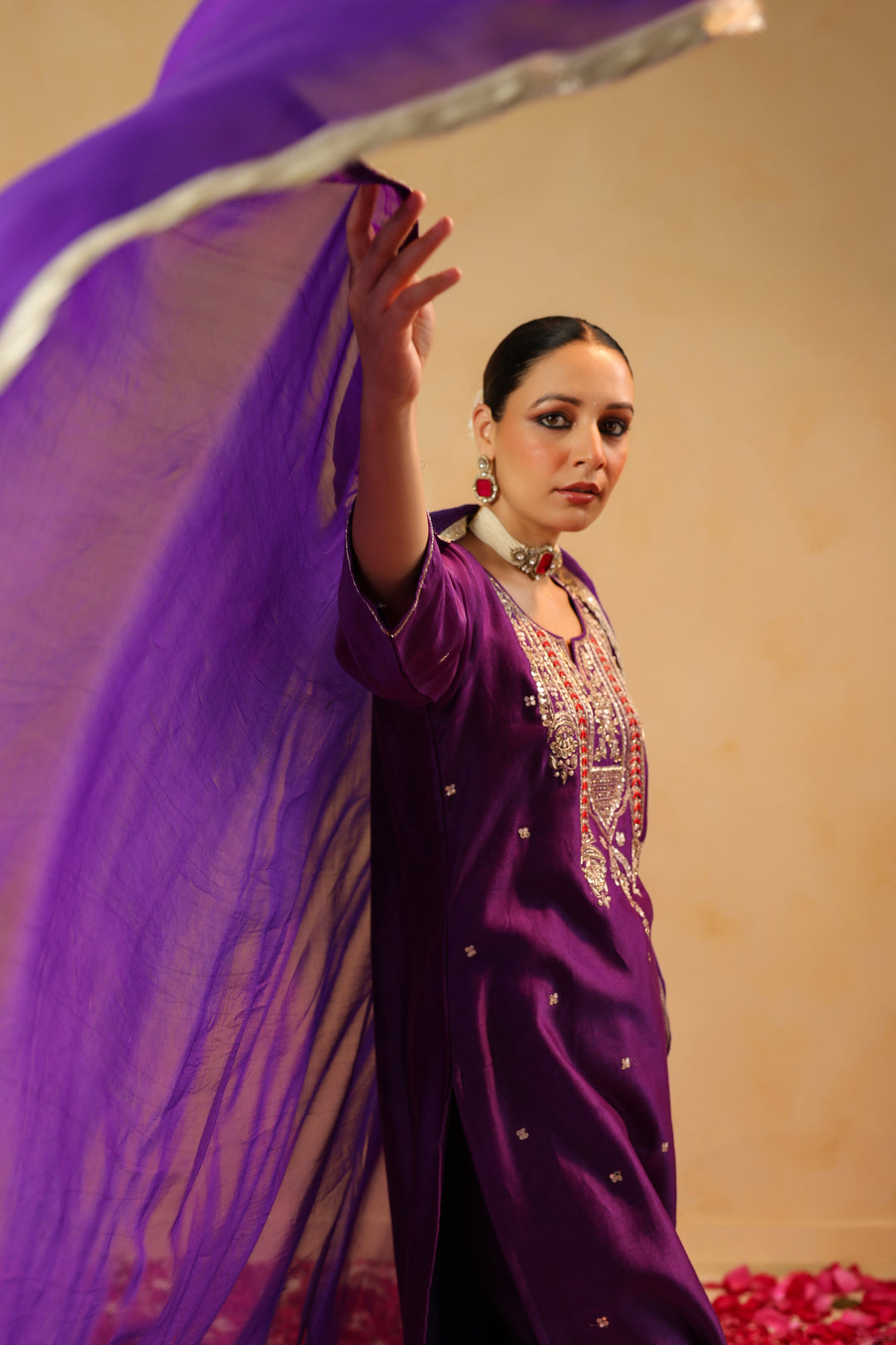 Dhairya Violet chanderi suit set