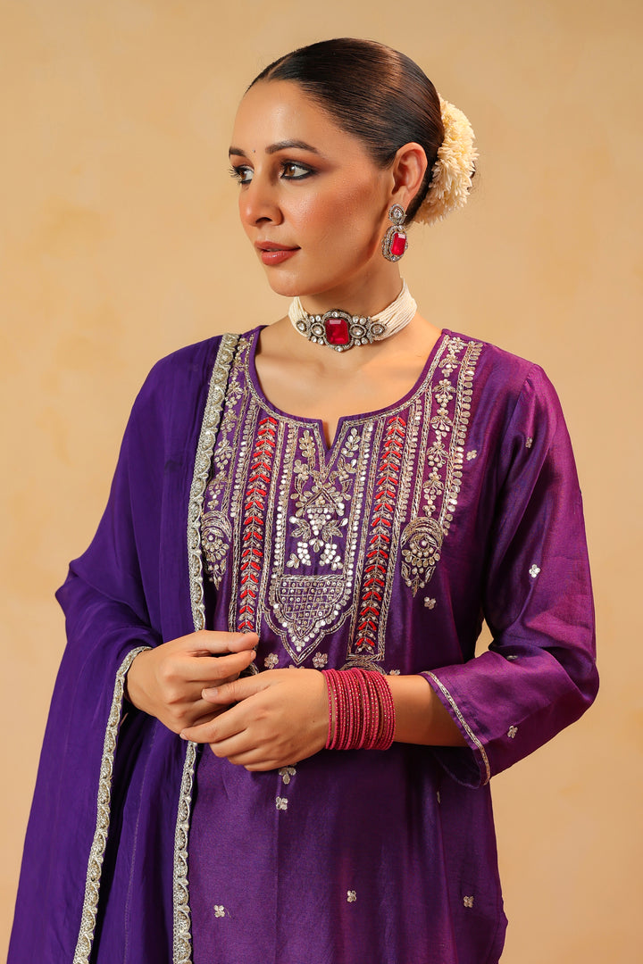Dhairya Violet chanderi suit set