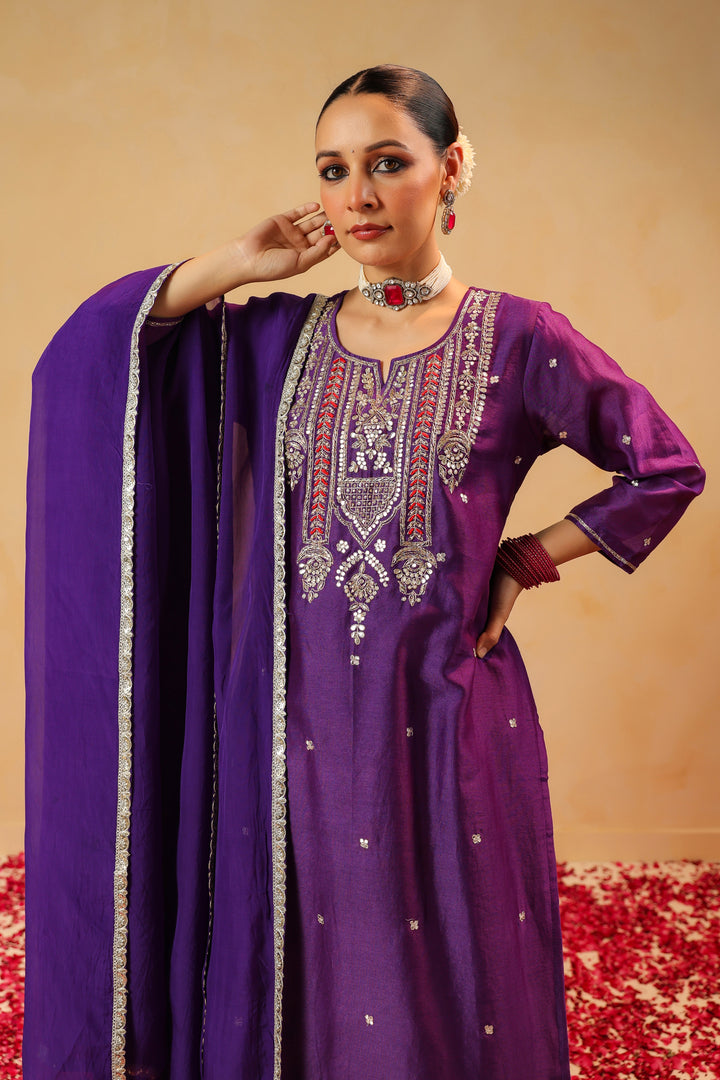 Dhairya Violet chanderi suit set