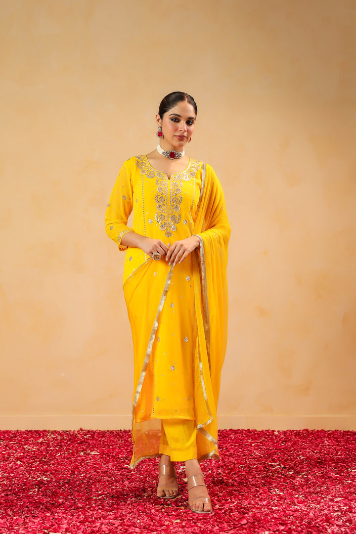 Kiran Yellow Georgette Suit Set