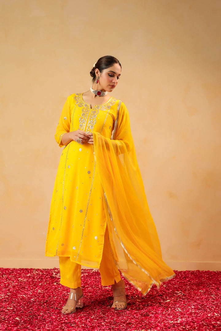 Kiran Yellow Georgette Suit Set