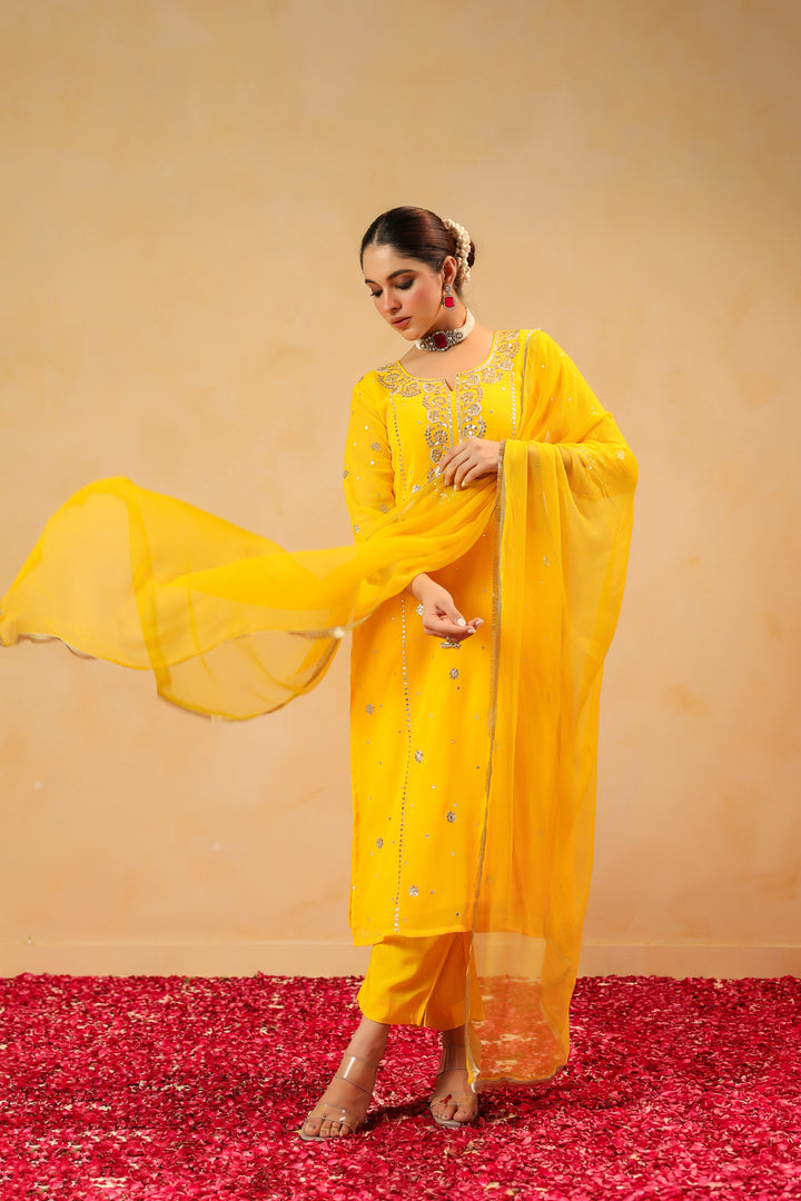 Kiran Yellow Georgette Suit Set