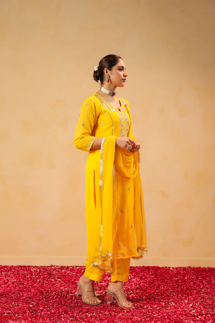 Kiran Yellow Georgette Suit Set