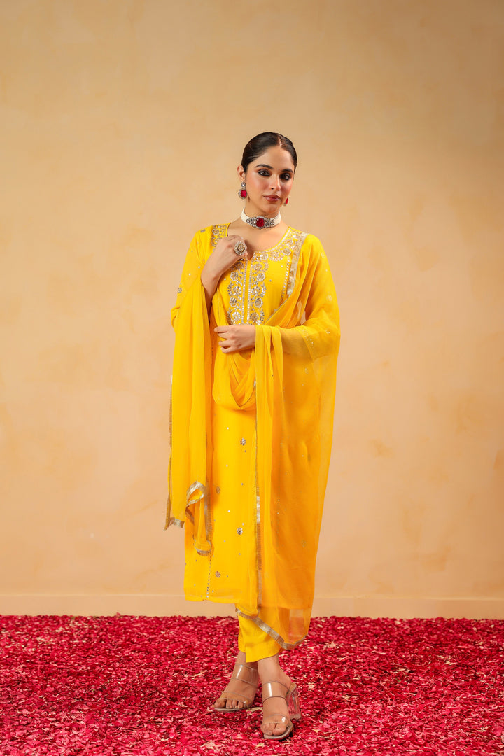 Kiran Yellow Georgette Suit Set