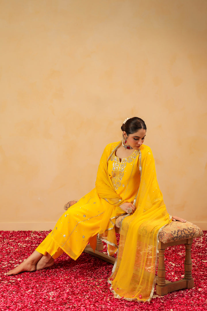 Kiran Yellow Georgette Suit Set