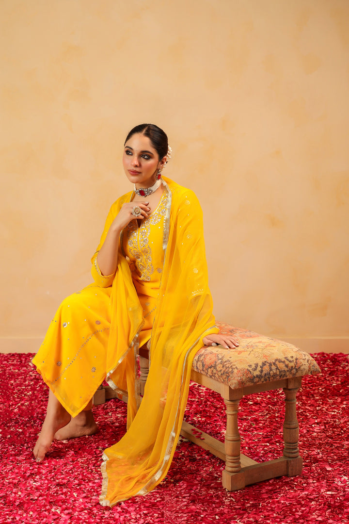 Kiran Yellow Georgette Suit Set