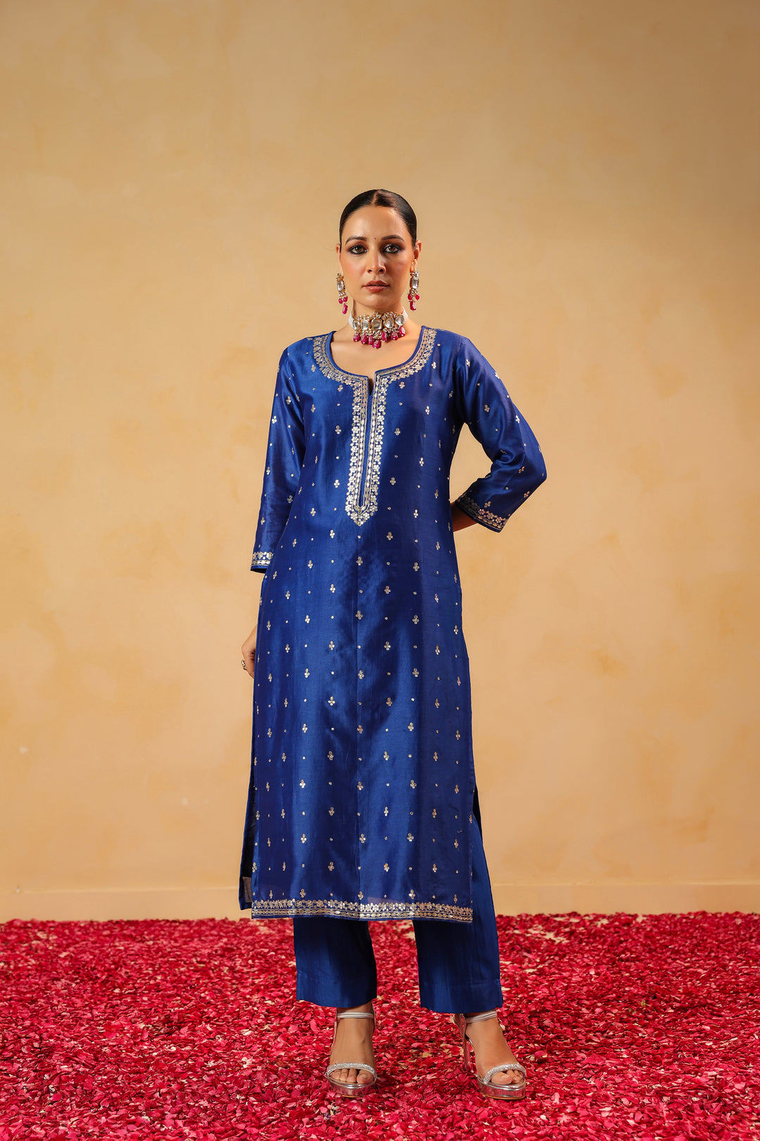 Sarasvati blue chanderi suit set