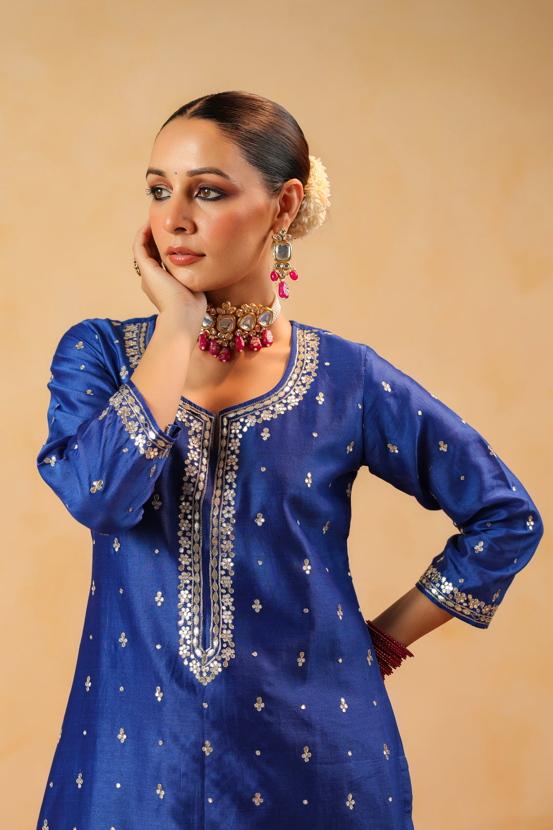 Sarasvati blue chanderi suit set