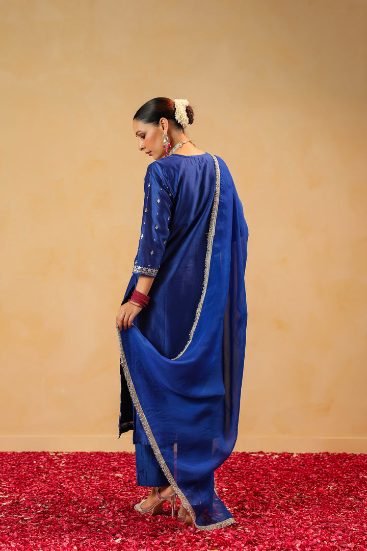 Sarasvati blue chanderi suit set