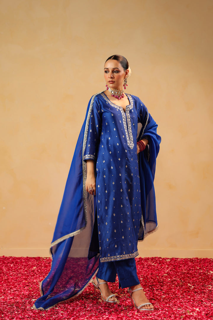 Sarasvati blue chanderi suit set