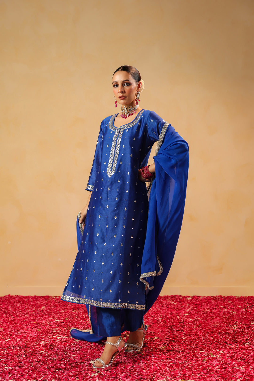 Sarasvati blue chanderi suit set