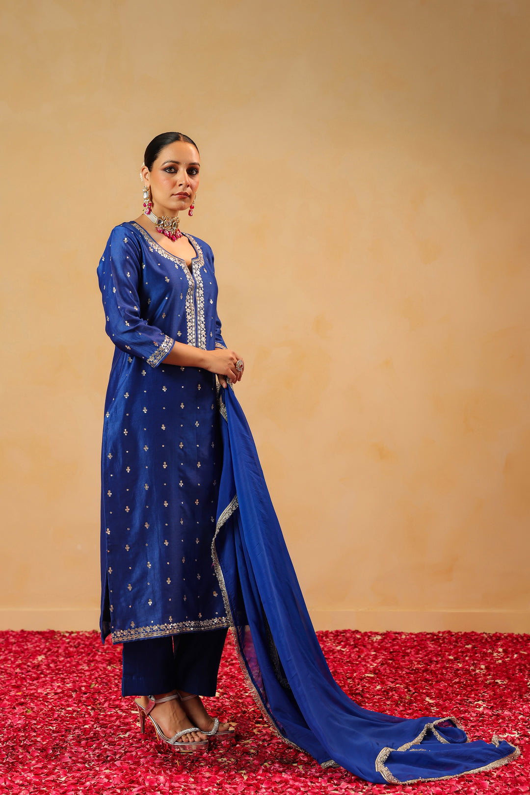Sarasvati blue chanderi suit set