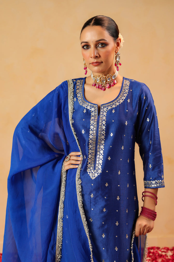 Sarasvati blue chanderi suit set