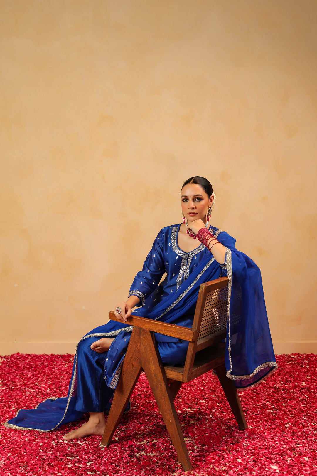 Sarasvati blue chanderi suit set
