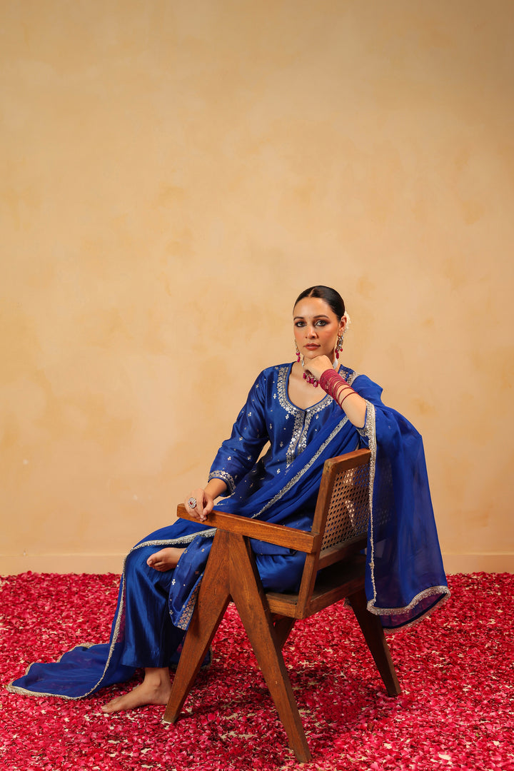 Sarasvati blue chanderi suit set