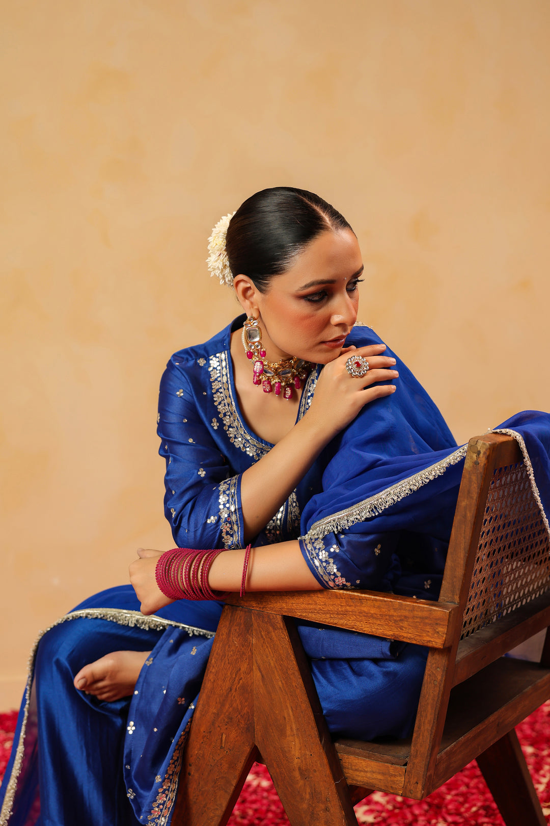 Sarasvati blue chanderi suit set