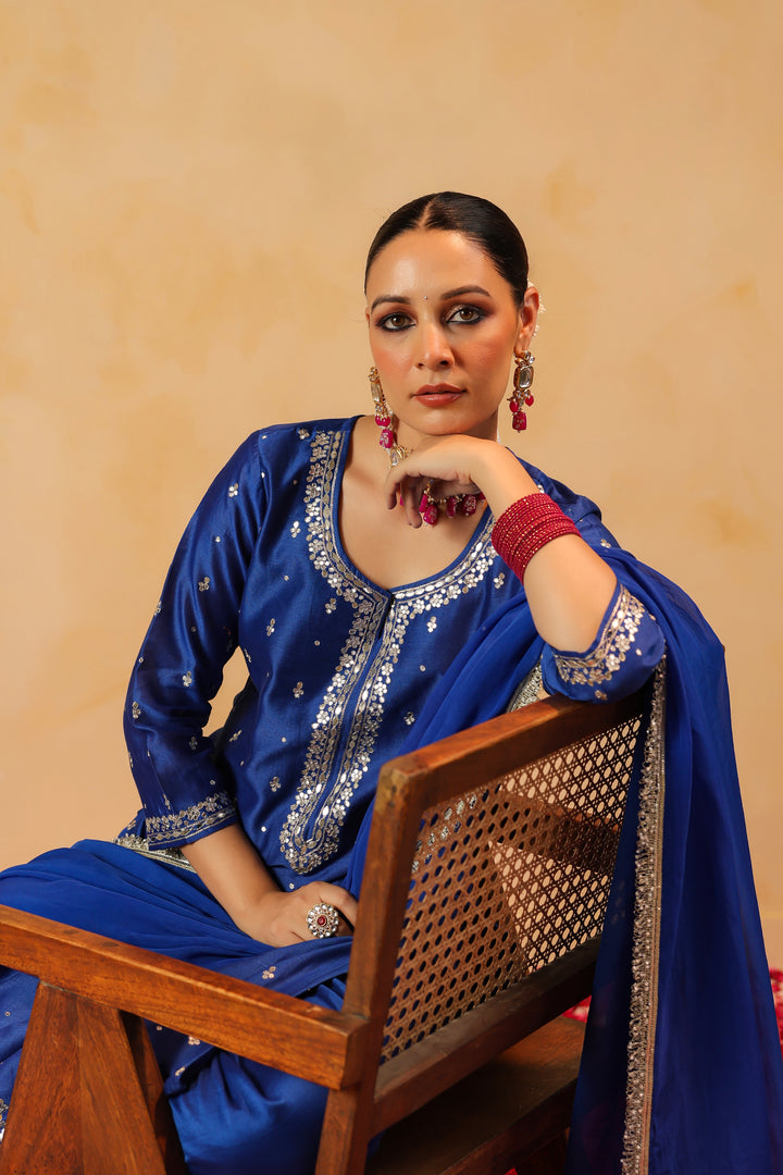 Sarasvati blue chanderi suit set