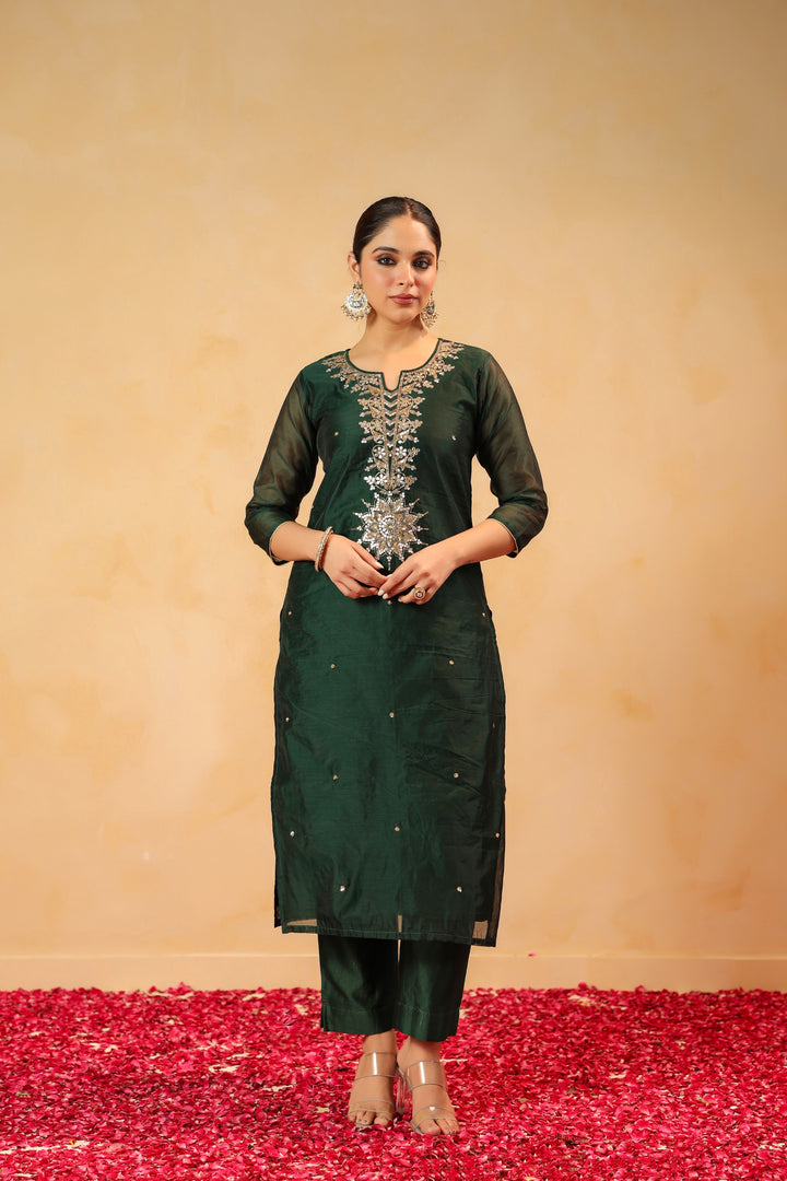 Rizwana Green Chanderi Suit Set