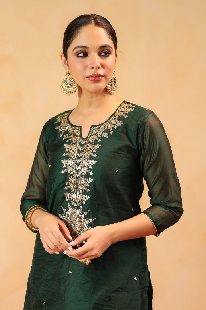 Rizwana Green Chanderi Suit Set