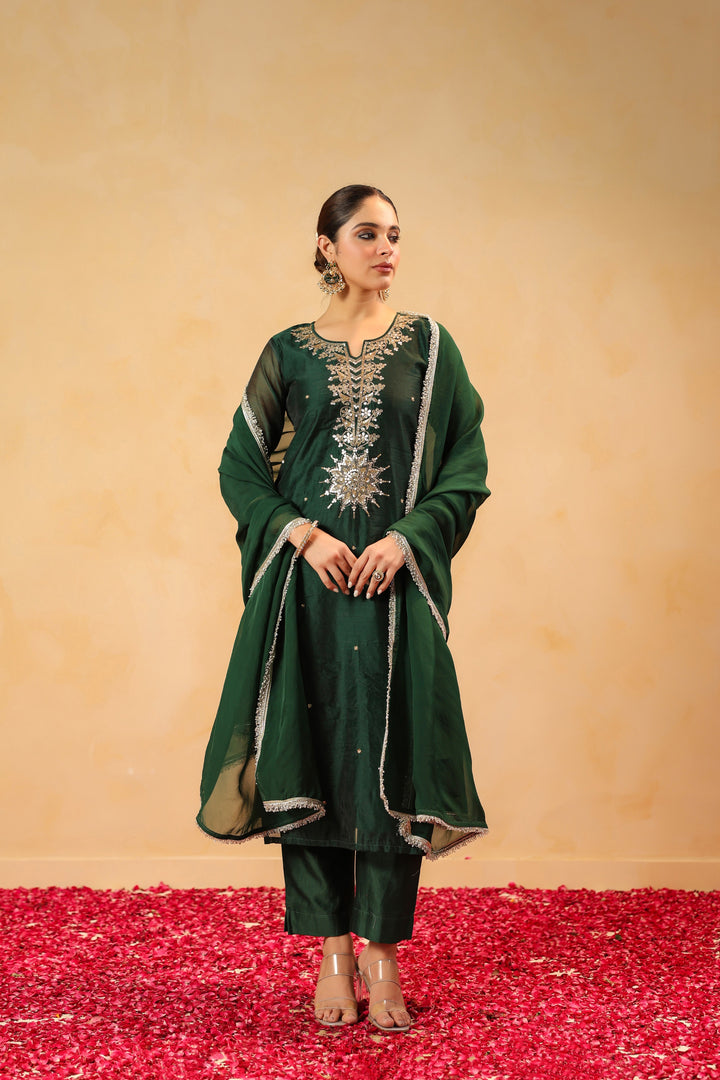 Rizwana Green Chanderi Suit Set