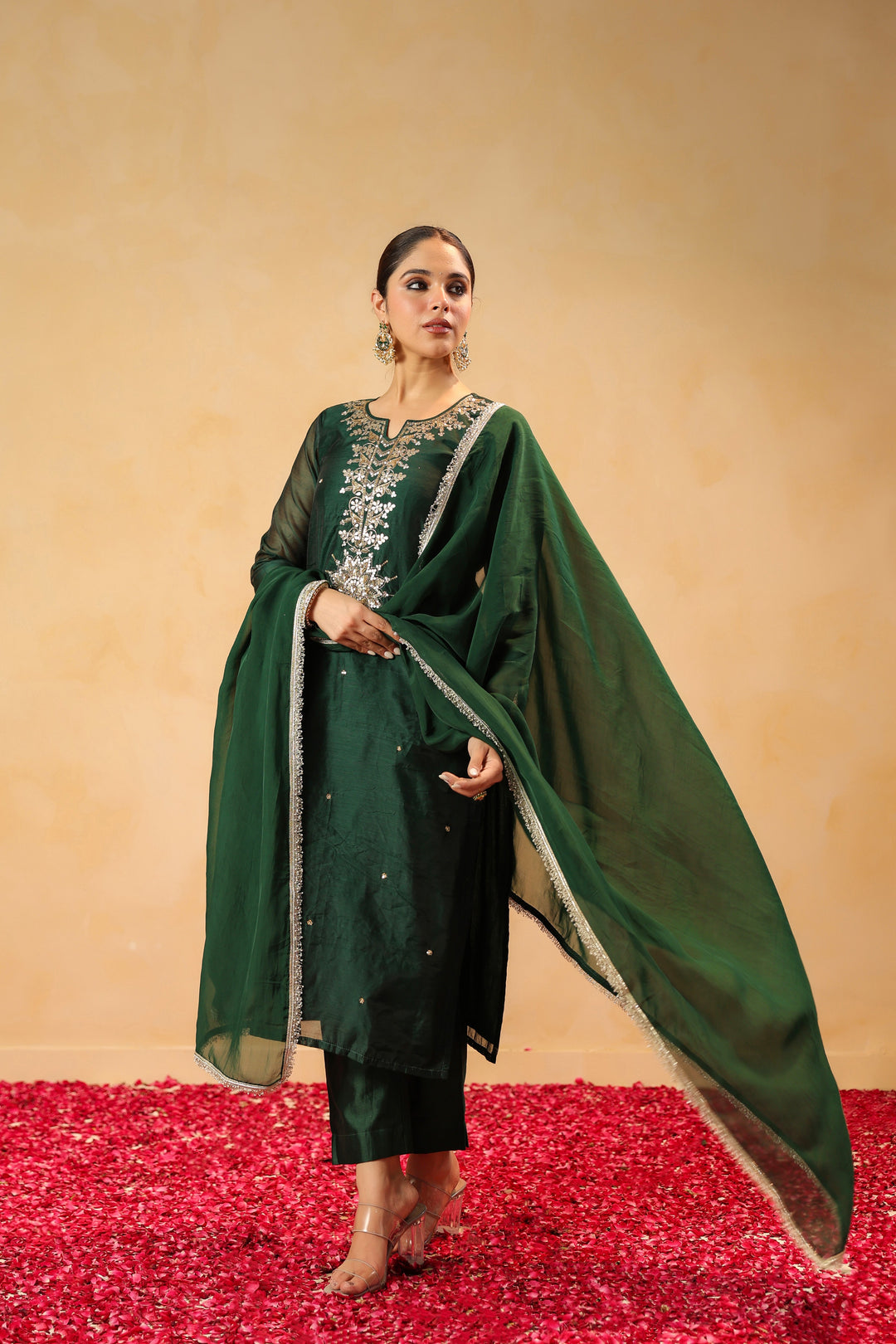 Rizwana Green Chanderi Suit Set