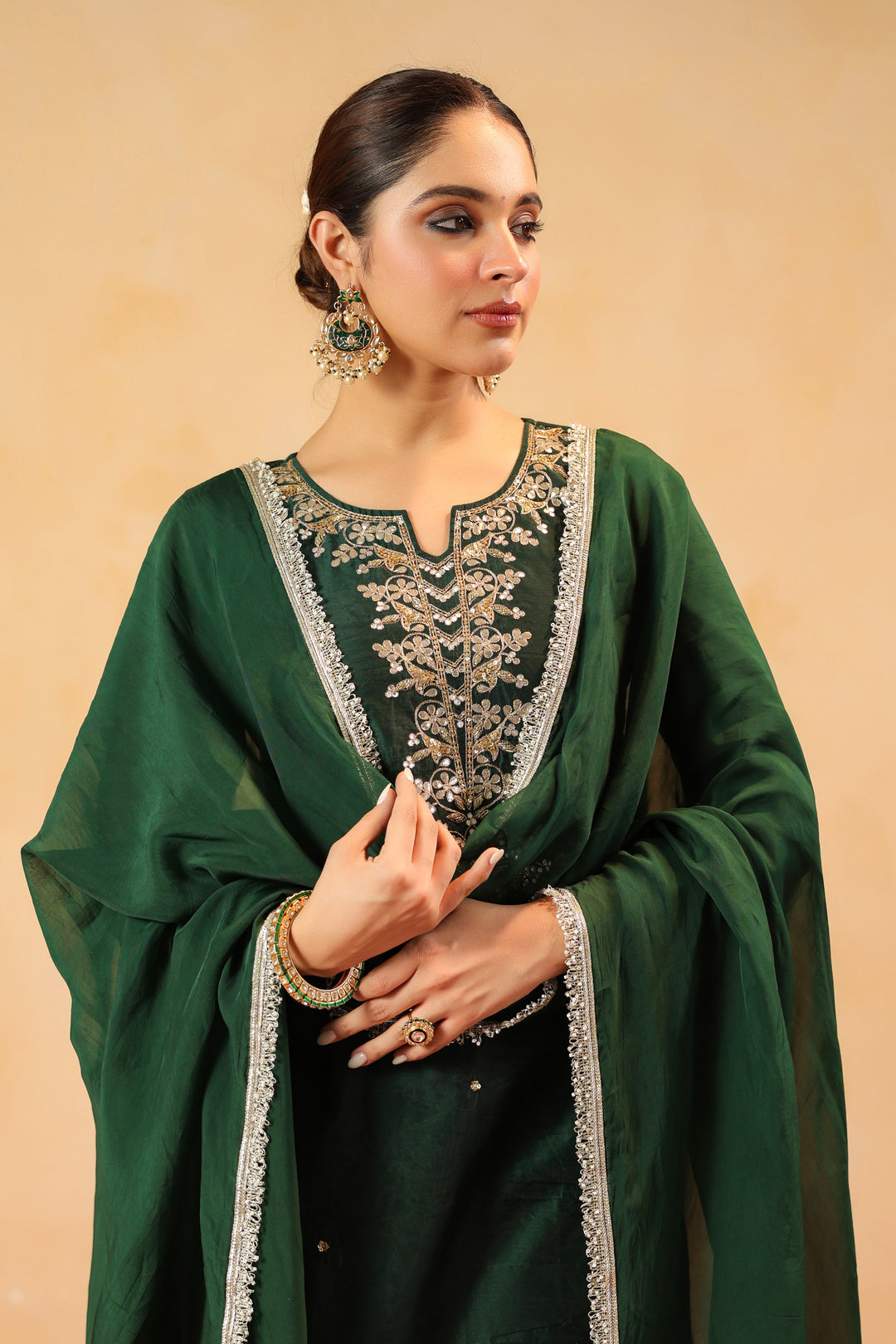 Rizwana Green Chanderi Suit Set