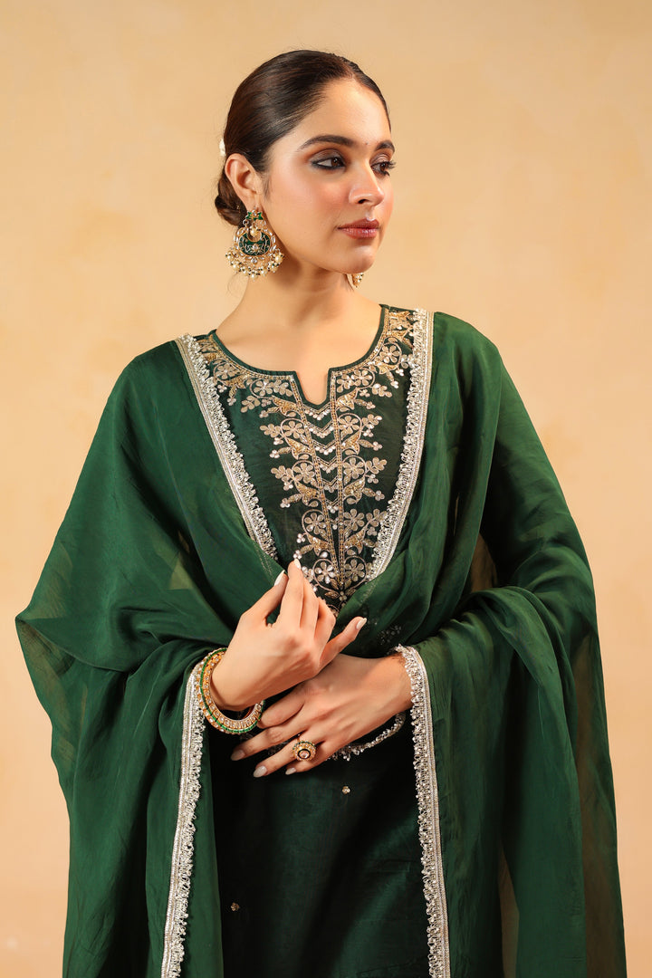 Rizwana Green Chanderi Suit Set