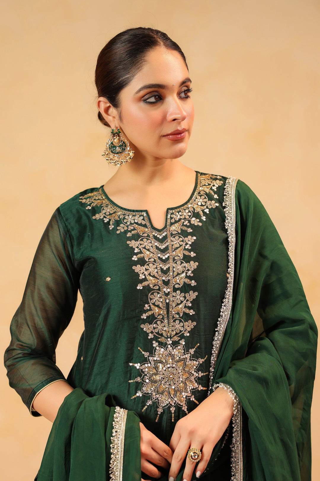 Rizwana Green Chanderi Suit Set