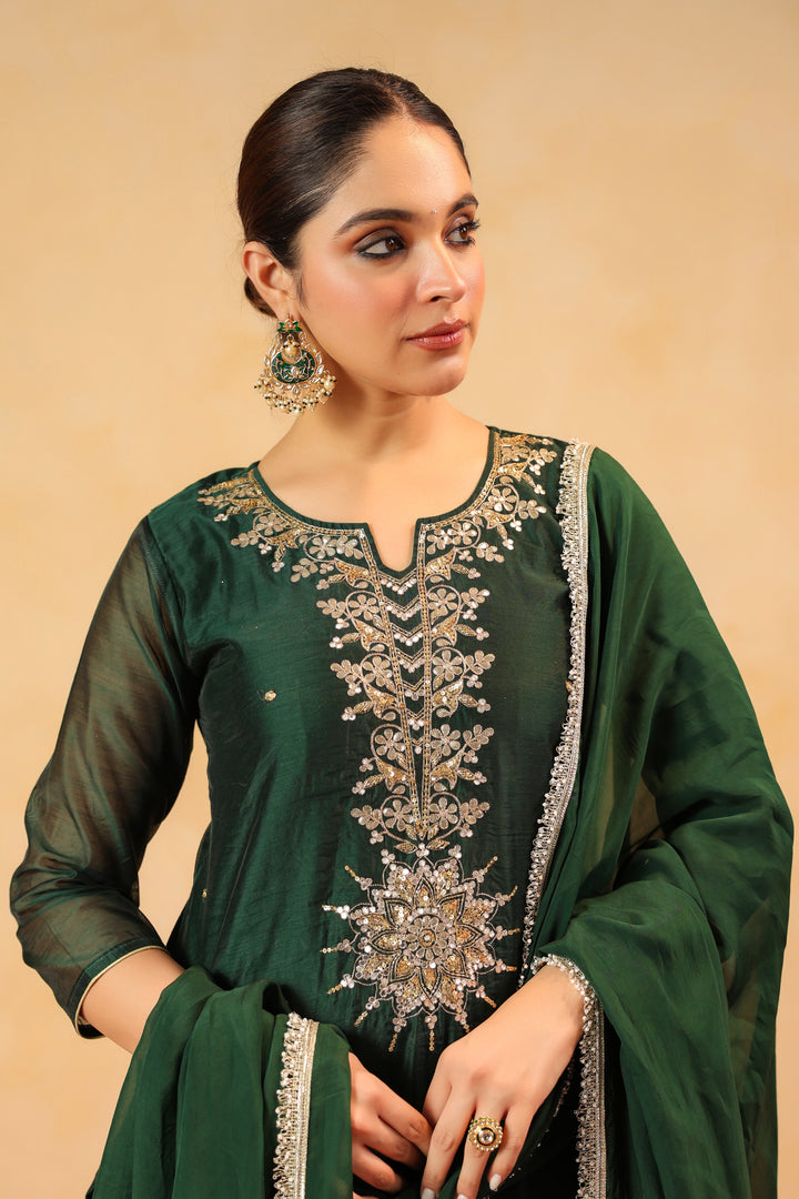 Rizwana Green Chanderi Suit Set