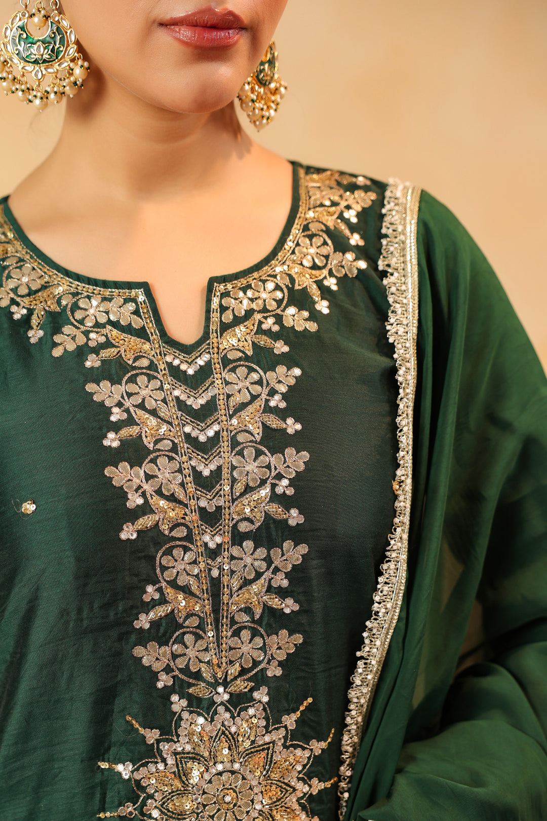 Rizwana Green Chanderi Suit Set