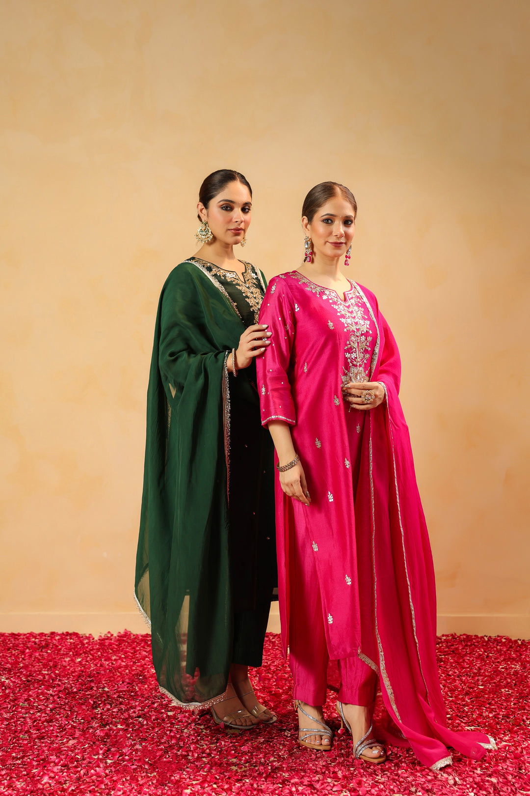 Rizwana Green Chanderi Suit Set