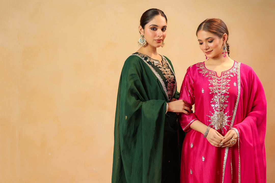 Rizwana Green Chanderi Suit Set