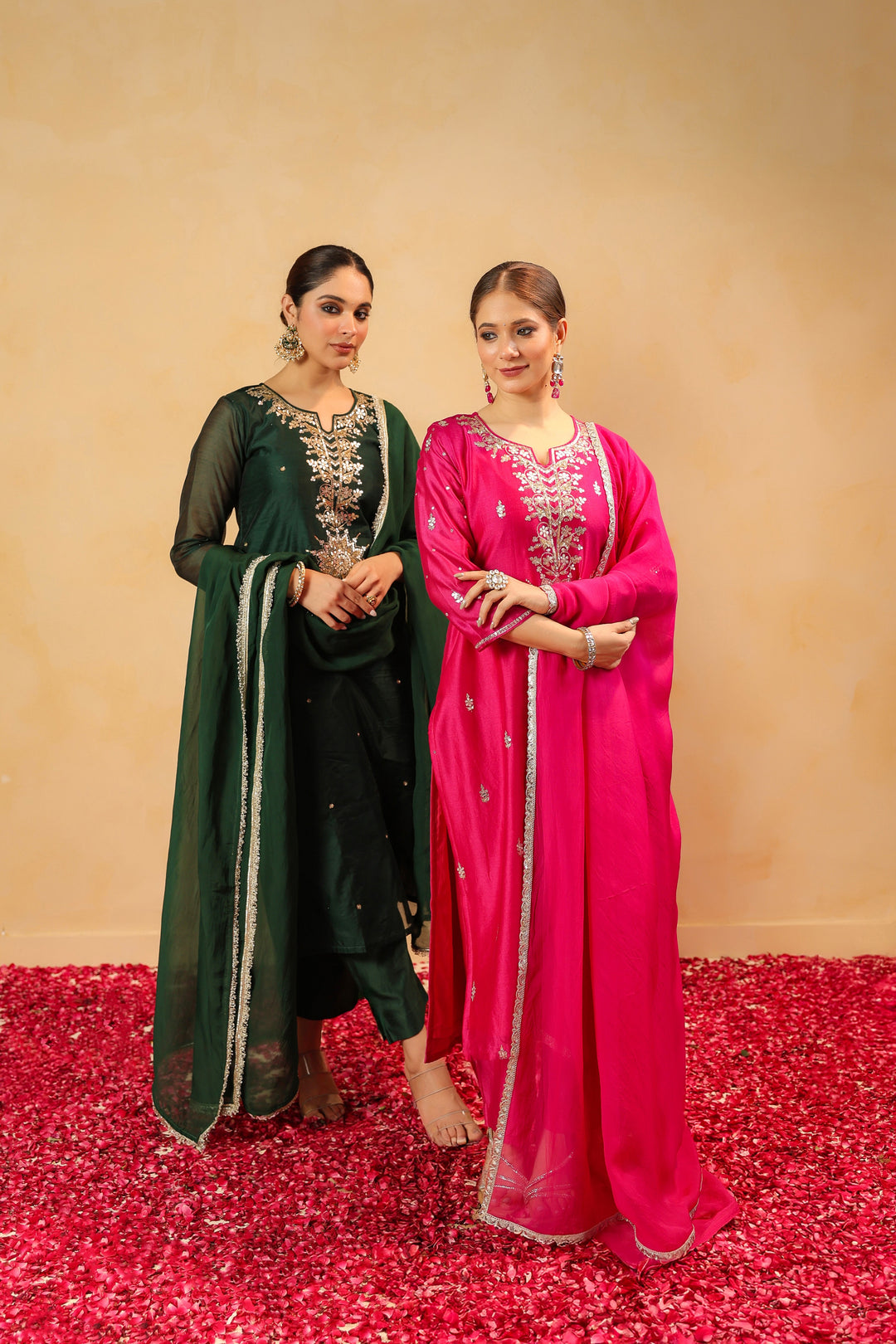 Rizwana Green Chanderi Suit Set