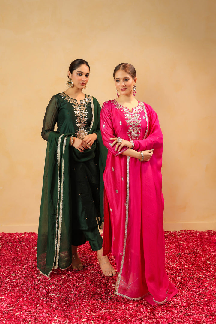 Rizwana Green Chanderi Suit Set