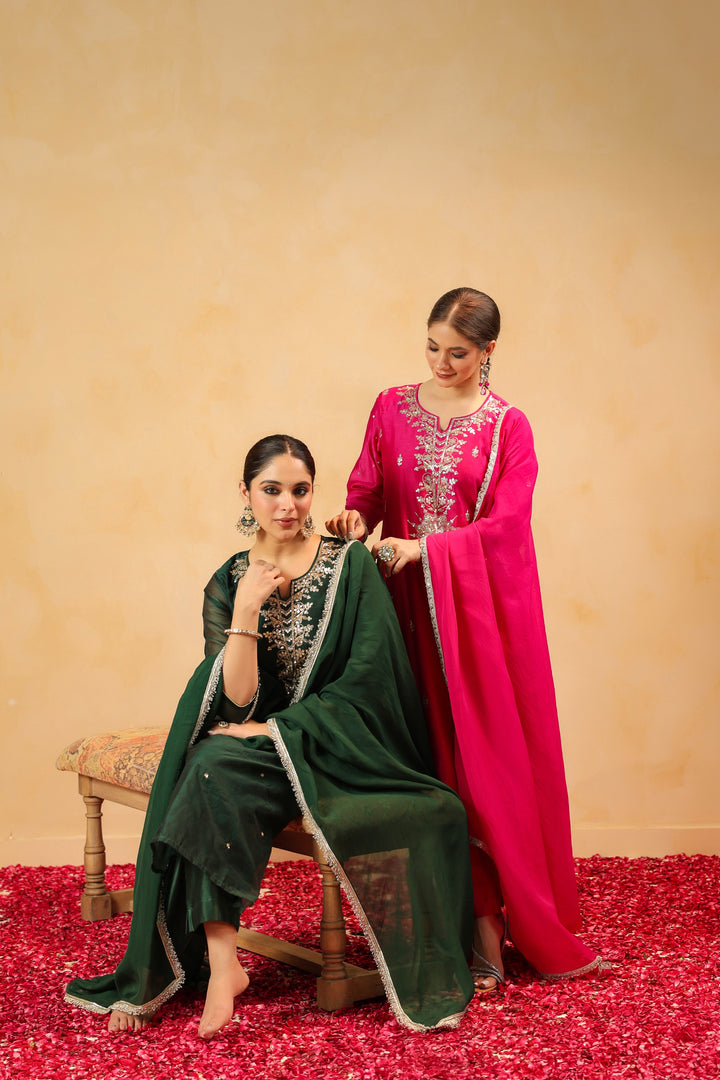 Rizwana Green Chanderi Suit Set