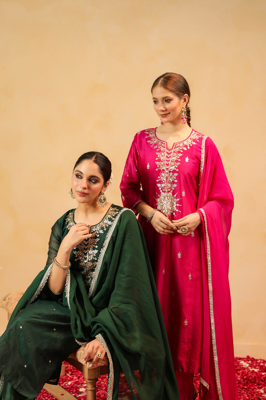 Rizwana Green Chanderi Suit Set