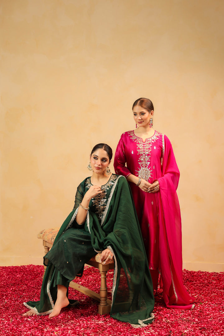 Rizwana Green Chanderi Suit Set