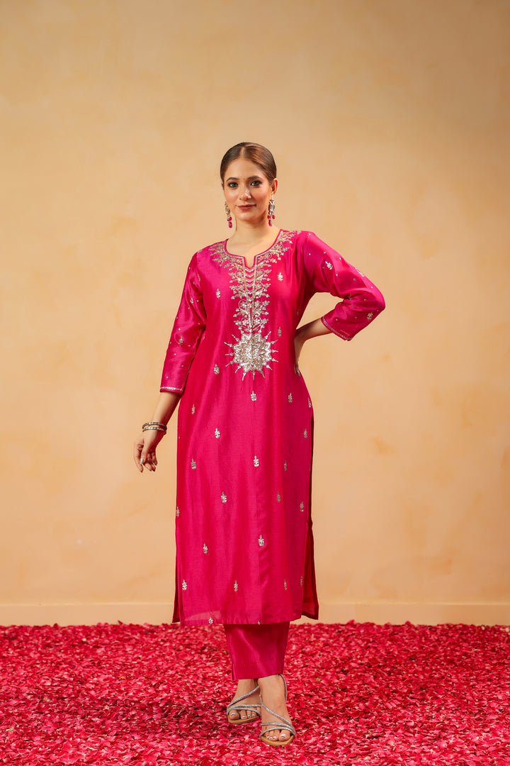 Shivani Pink chanderi suit set