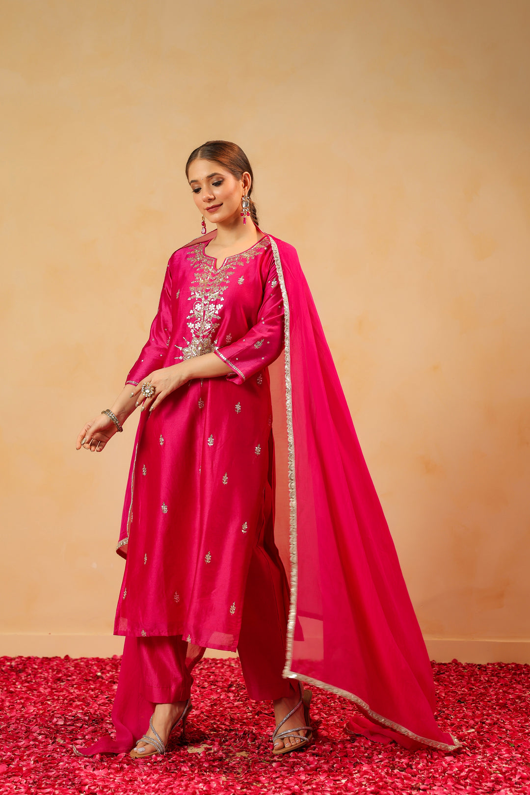 Shivani Pink chanderi suit set