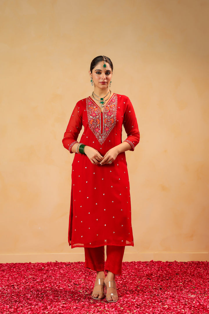 Tamanna red georgette suit set