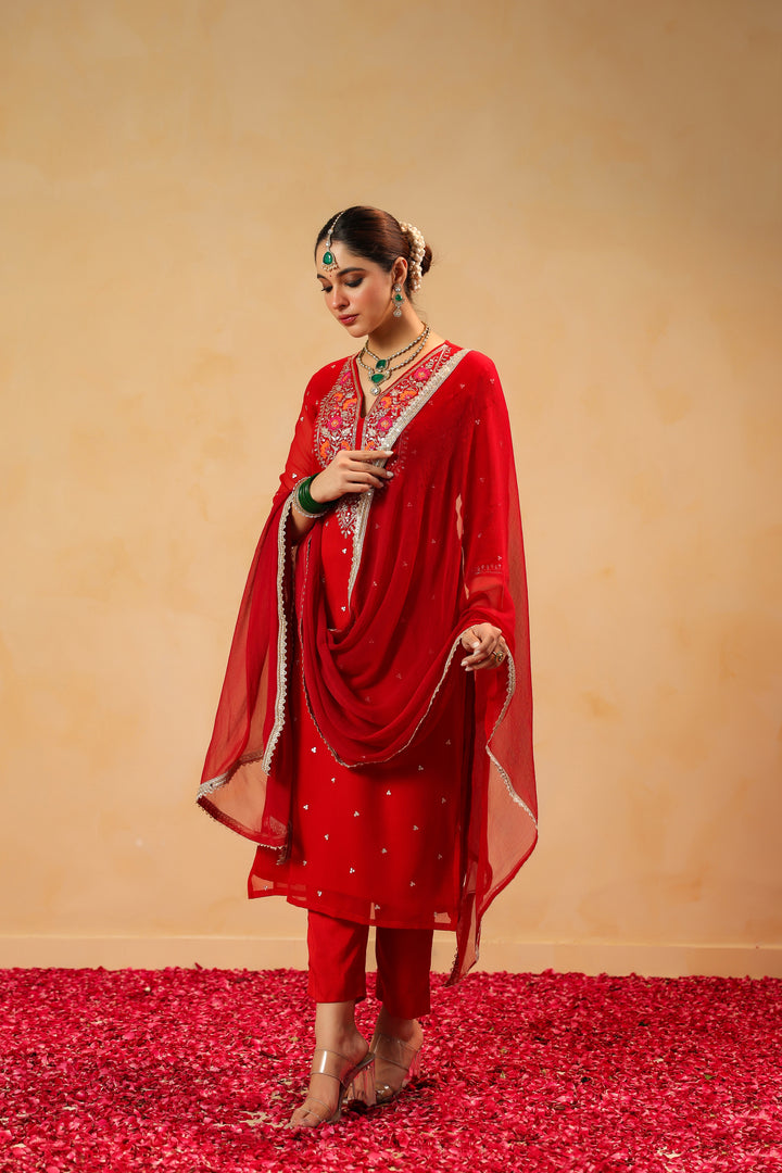 Tamanna red georgette suit set