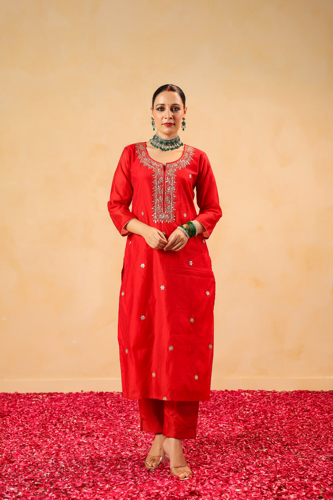 Raahi red chanderi suit set