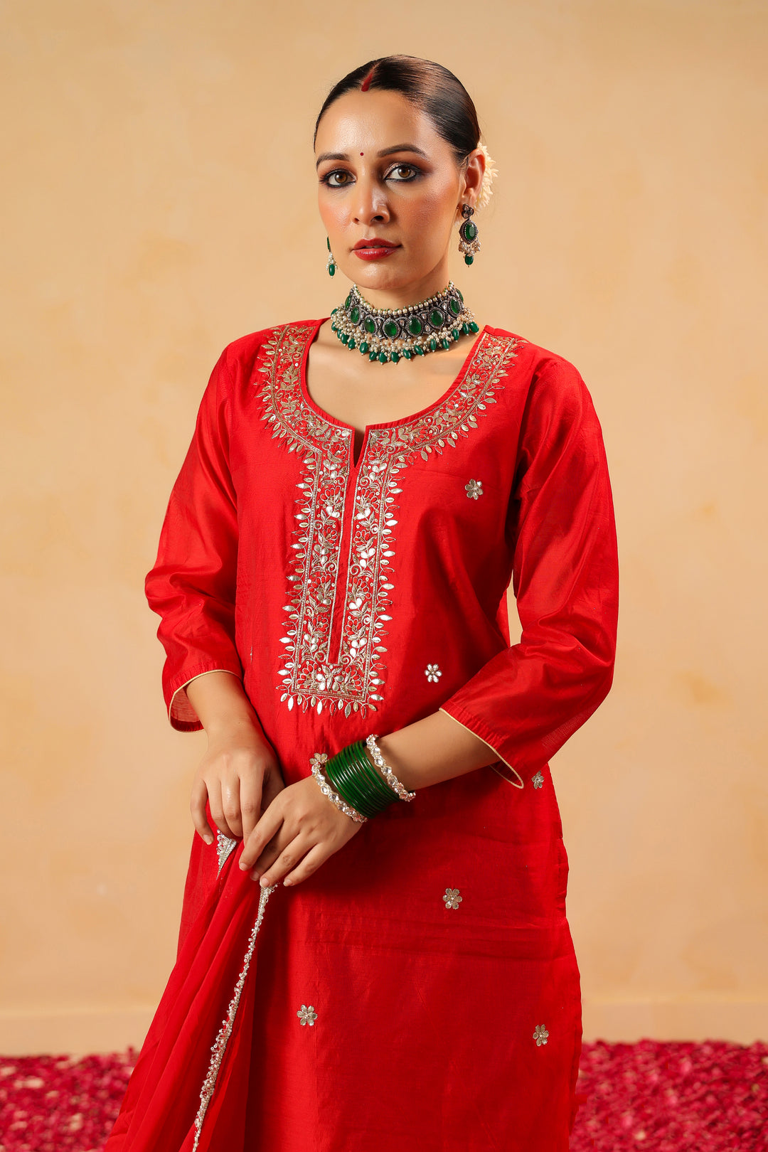 Raahi red chanderi suit set