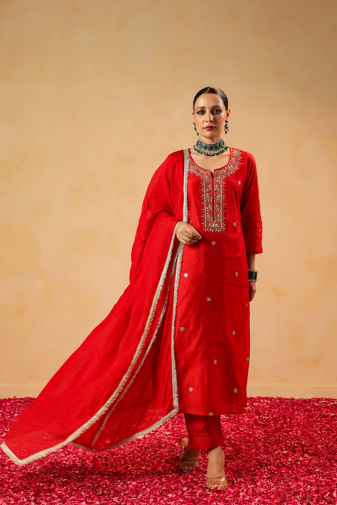 Raahi red chanderi suit set