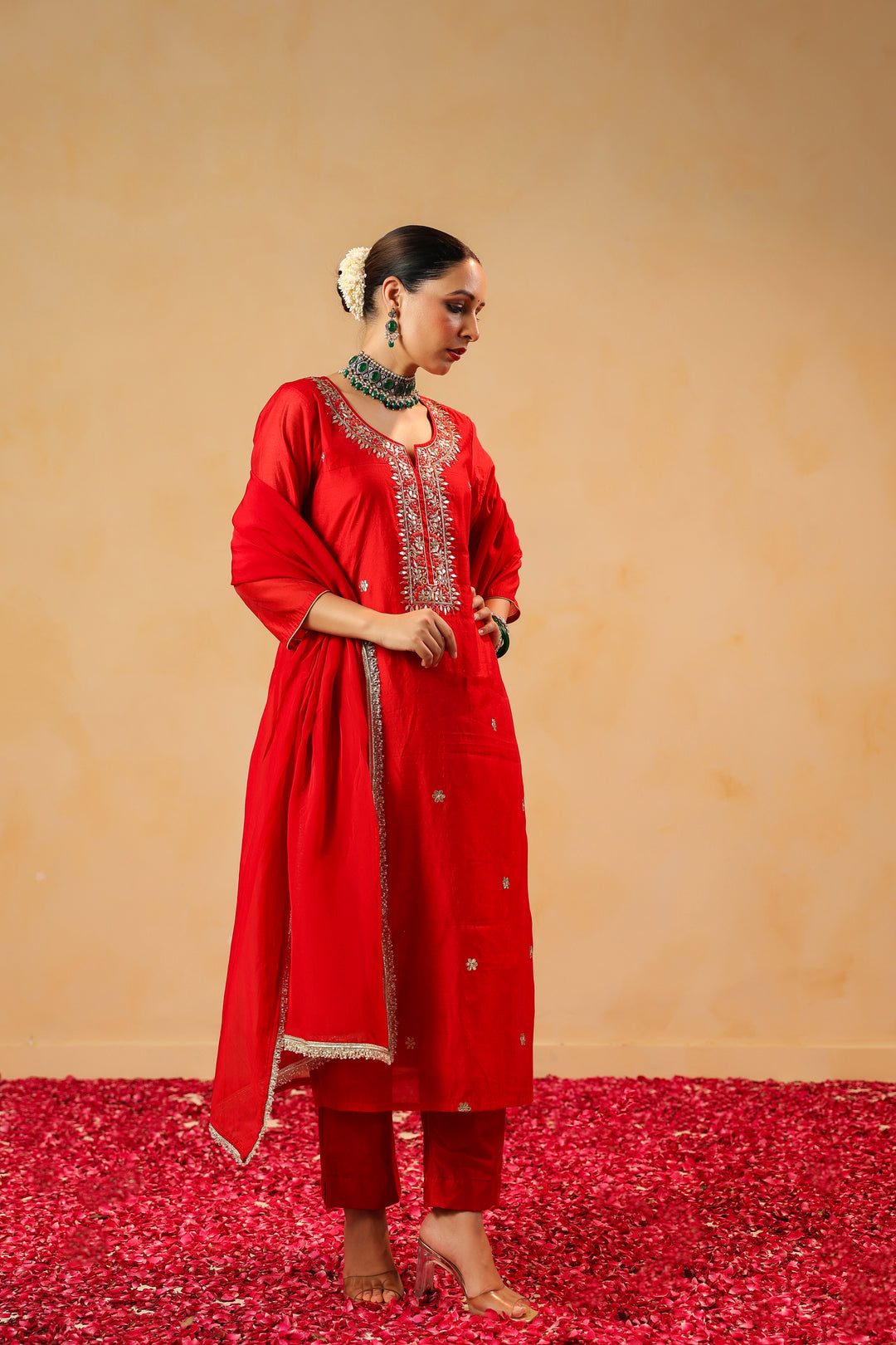 Raahi red chanderi suit set