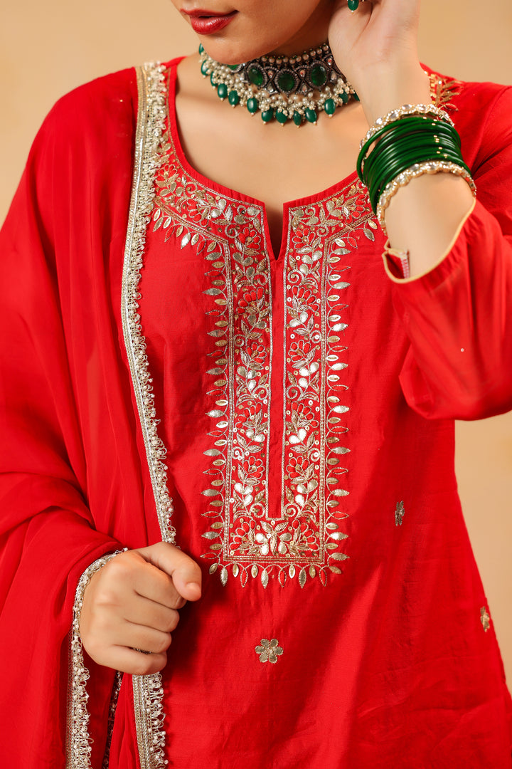 Raahi red chanderi suit set