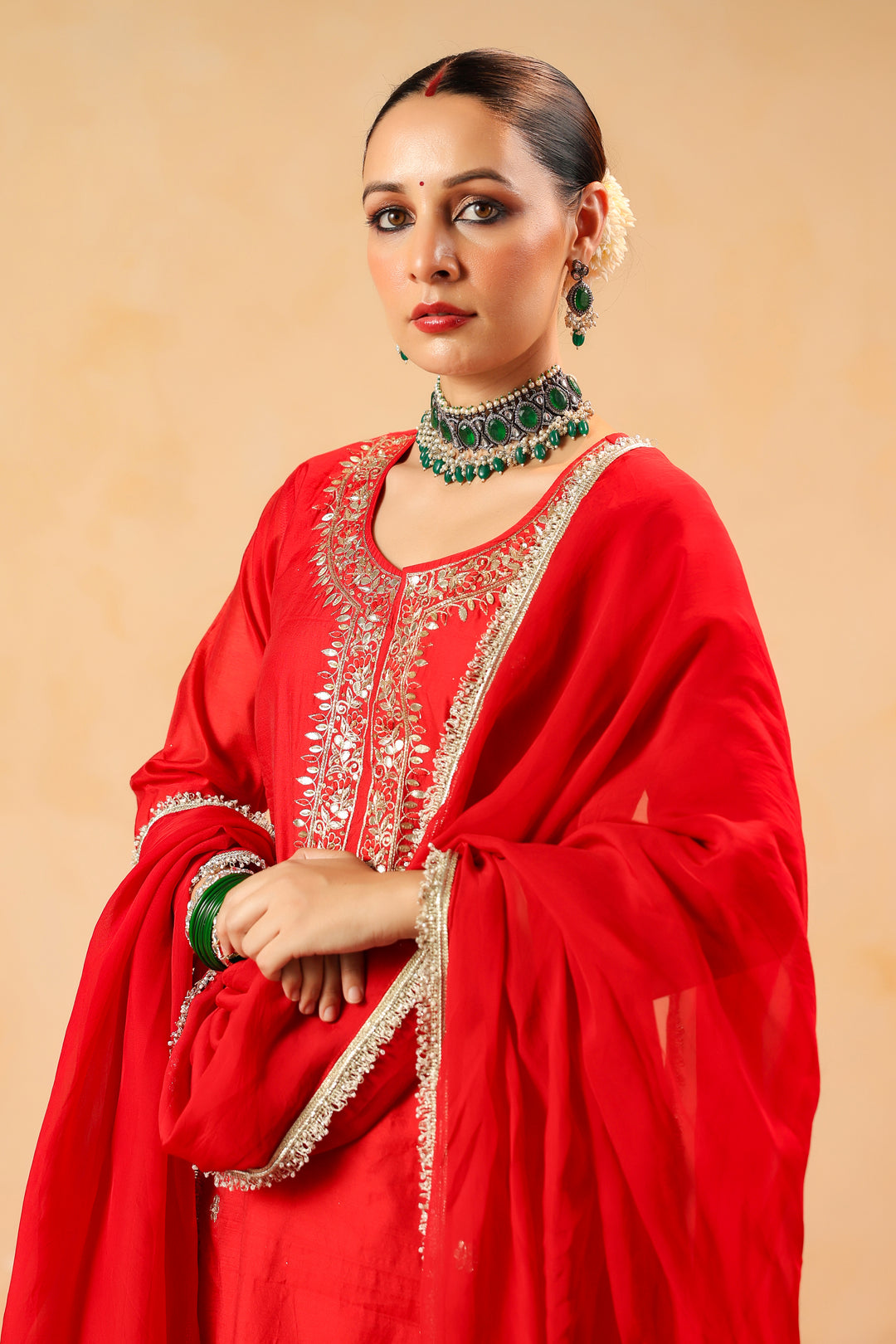 Raahi red chanderi suit set